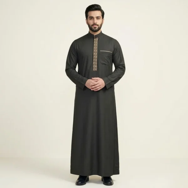 Black Embroidered Thobe for Men