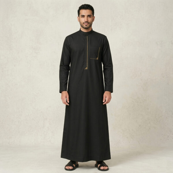 Classic Black Men's Embroidered Thobe