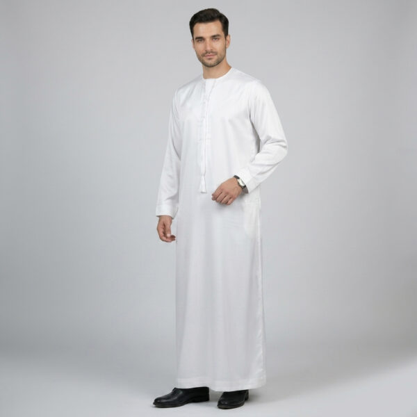 Classic-Emirati-Inspired-White-Silk-Thobes-for-Men-2.jpg Classic Emirati-Inspired White Silk Thobe for Men