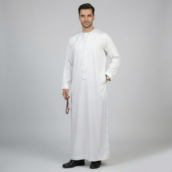 Classic-Emirati-Inspired-White-Silk-Thobes-for-Men.jpg Classic Emirati-Inspired White Silk Thobe for Men