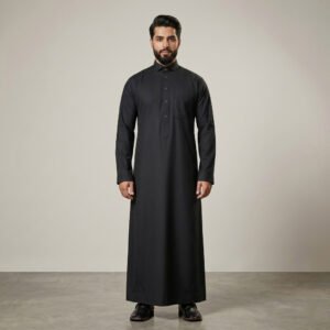 Classic Jet Black Men's Cashmere Wool Thobe