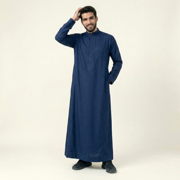Classic Saudi Style Navy Blue Men's Thobe