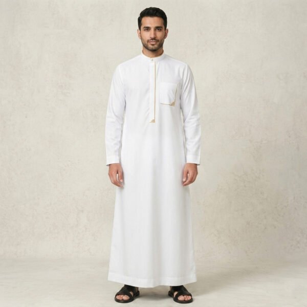 Classic White Embroidered Thobes for Men