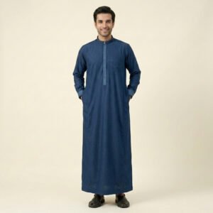 Contrast Accents Indigo Blue Men's Thobe