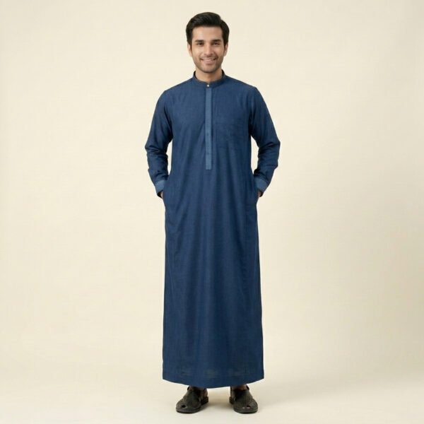 Contrast Accents Indigo Blue Men's Thobe