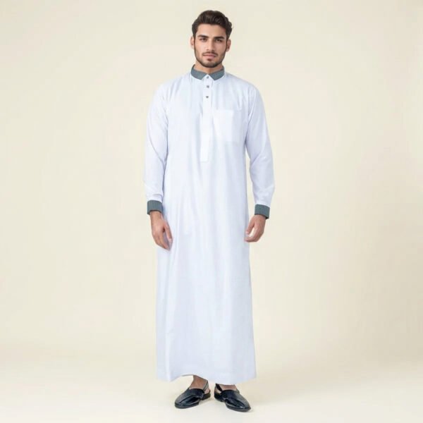 Contrast Collar White Thobe for Men