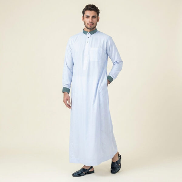 Contrast Collar White Thobe for Men