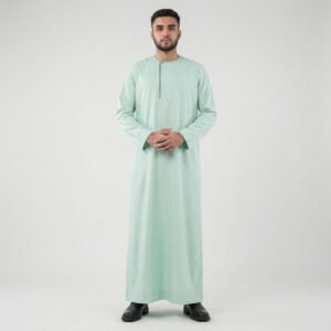 Contrast Piping Mint Green Men's Thobe