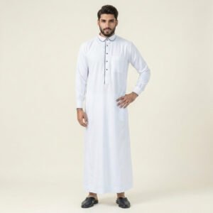 Contrast Piping White Thobe for Men