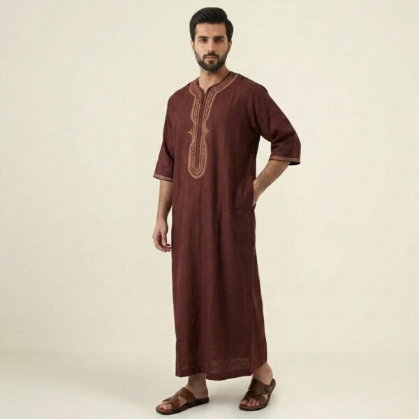 Deep-Maroon-Embroidered-Moroccan-Thobe-for-Men-2.jpeg Deep Maroon Embroidered Moroccan Thobe for Men