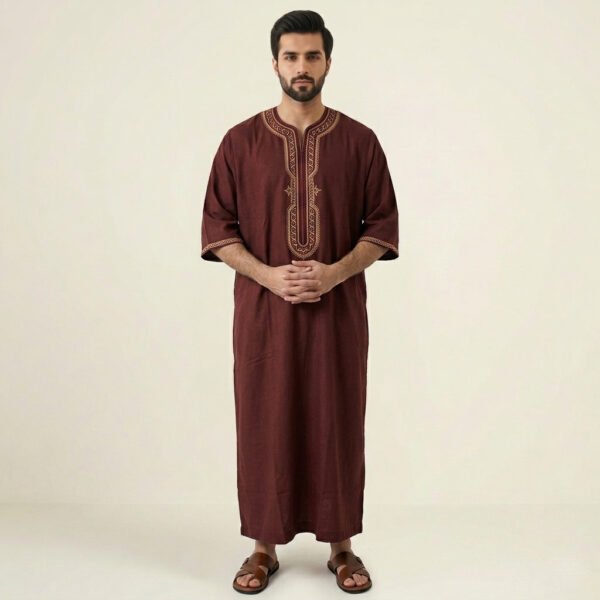 Deep-Maroon-Embroidered-Moroccan-Thobe-for-Men.jpeg Deep Maroon Embroidered Moroccan Thobe for Men