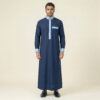 Desgner Navy Blue Men's Thobe with Sky Contrast