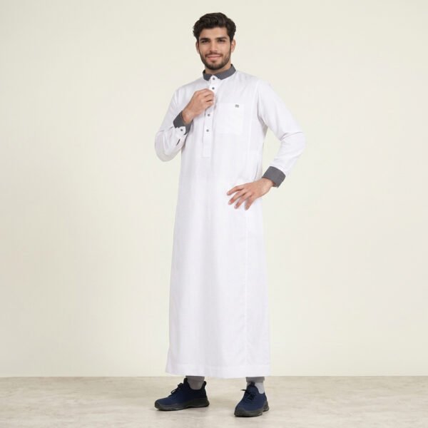Designer Contrast Collar White Thobe for Men