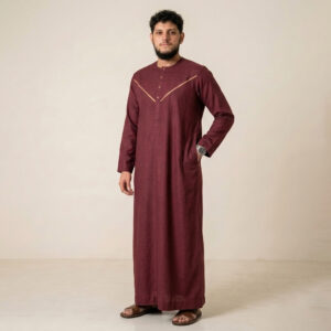 Designer V-Yoke Cut Men's Maroon Thobe