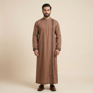 Earth Brown Arabic Style Men's Embroidered Thobe