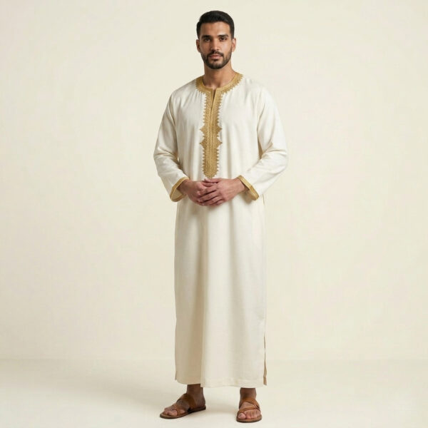 Elegant-Off-White-Embroidered-Moroccan-Thobe-for-Men.jpeg Elegant Off-White Embroidered Moroccan Thobe for Men