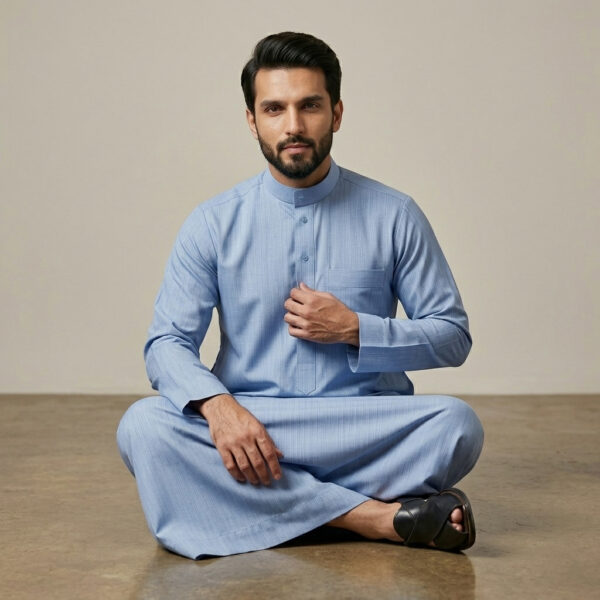 Executive Sky Blue Men's Cashmere Wool Thobe