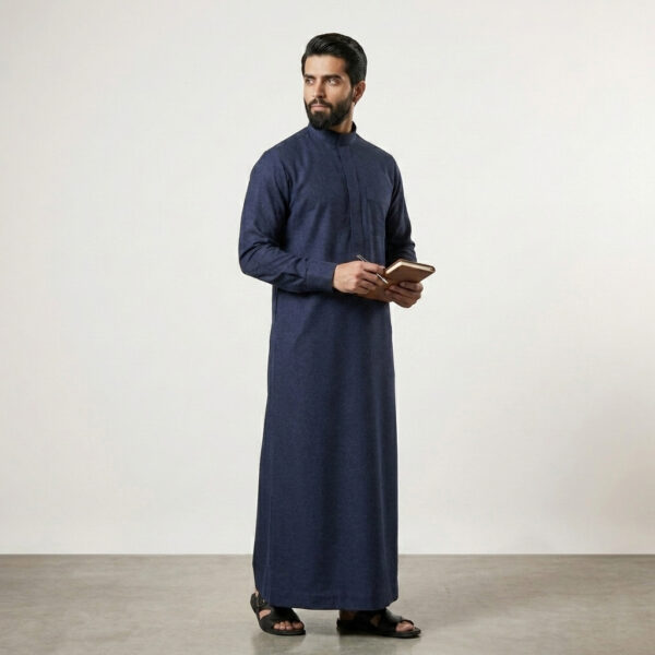 Luxury Navy Blue Men's Cashmere Wool Thobe