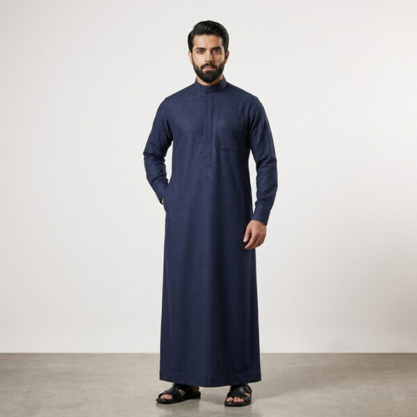 Luxury Navy Blue Men's Cashmere Wool Thobe
