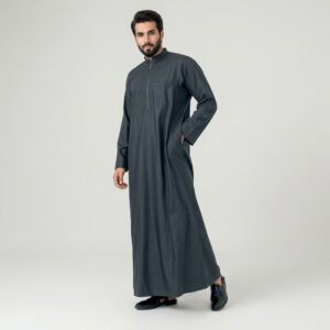 Mens-Black-Plain-Zip-Collar-Thobe.jpg Men’s Black Plain Zipper Thobe