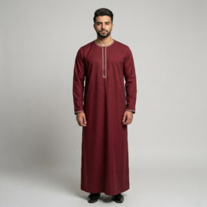 Minimalist Embroidered Men's Maroon Thobe
