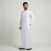 Minimalist Loop-Button White Thobe for Men