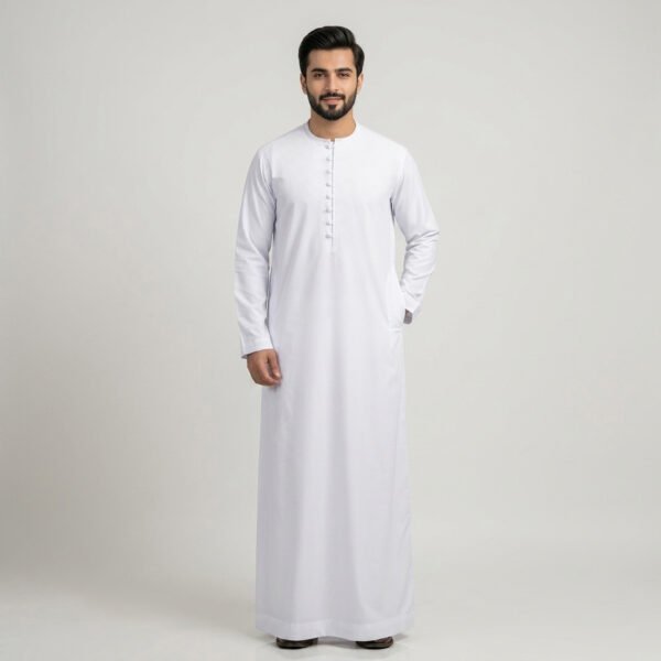 Minimalist Loop-Button White Thobe for Men