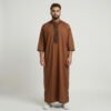 Modern Brown Embroidered Moroccan Thobe for Men