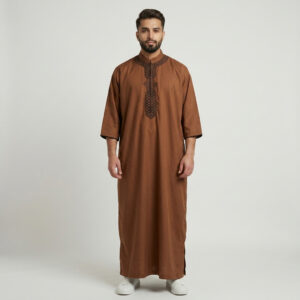 Modern-Brown-Bear-Embroidered-Moroccan-Thobes-for-Men.jpg Modern Brown Embroidered Moroccan Thobe for Men