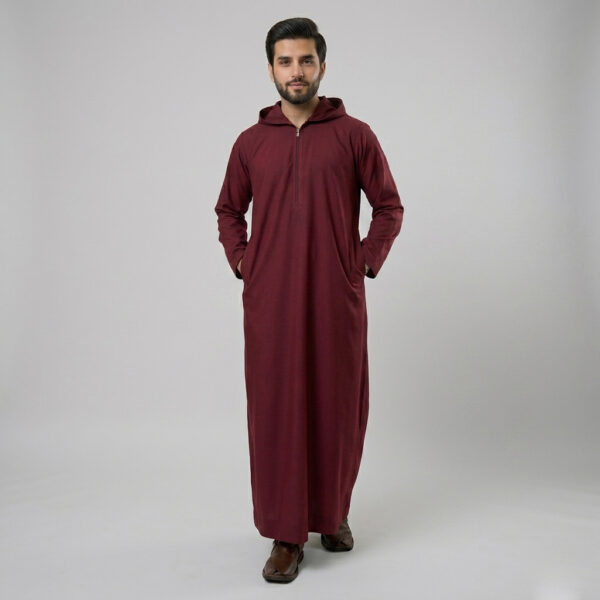 Modern Hooded Men's Maroon Thobe