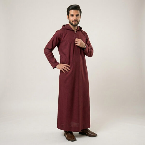 Modern Hooded Men's Maroon Thobe