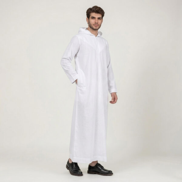 Modern Hooded White Thobe for Men