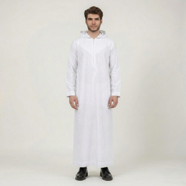 Modern Hooded White Thobe for Men