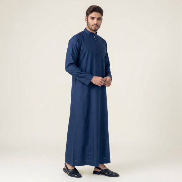 Modern Zip-Front Navy Blue Men's Thobe