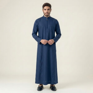Modern Zip-Front Navy Blue Men's Thobe