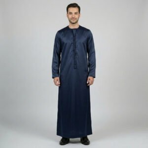 Navy Blue Emirati Style Men's Silk Thobe