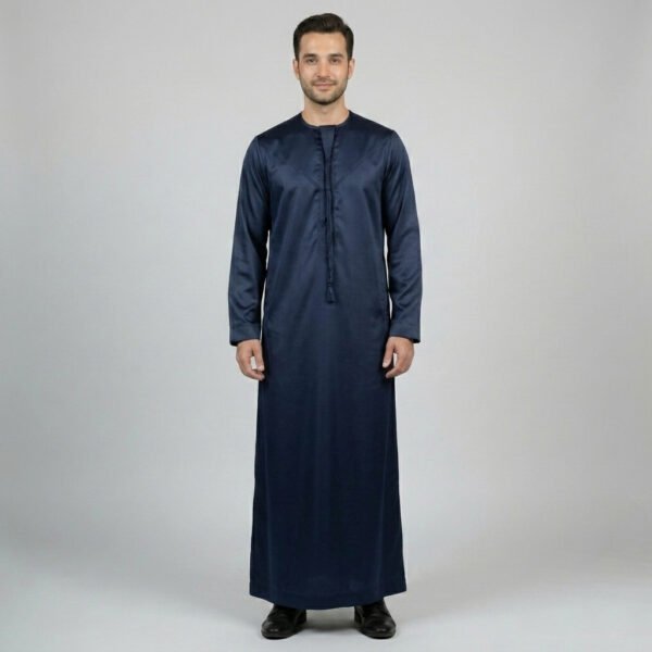 Navy Blue Emirati Style Men's Silk Thobe