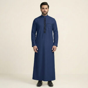 Navy Blue Men's Embroidered Thobe