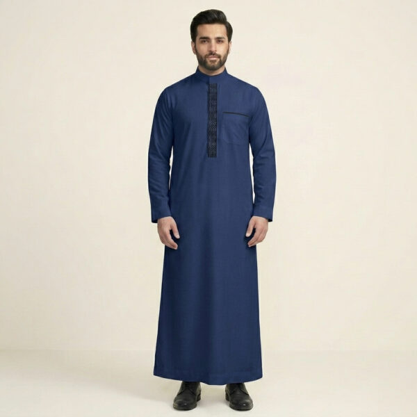 Navy Blue Men's Embroidered Thobe