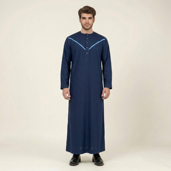 Omani Style Navy Blue Men's Thobe