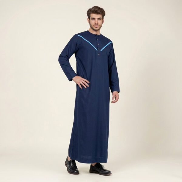 Omani Style Navy Blue Men's Thobe