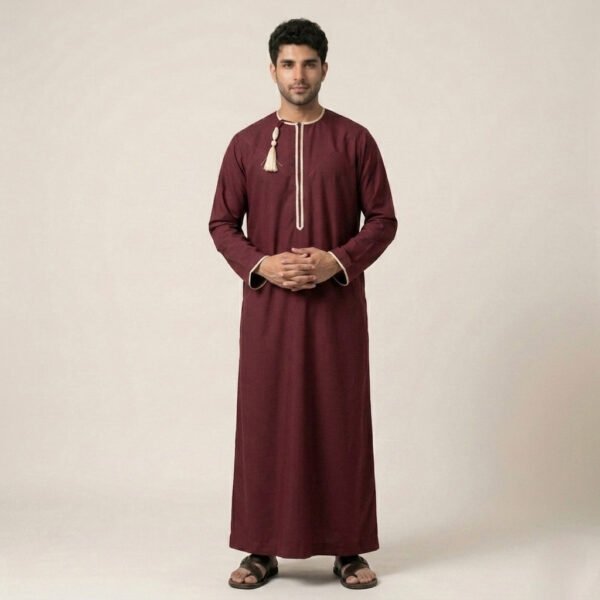 Omani Tassel Detail Men's Maroon Thobe