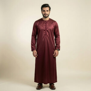 Premium Deep Maroon Silk Thobe for Men