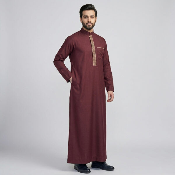 Premium Embroidered Men's Maroon Thobe