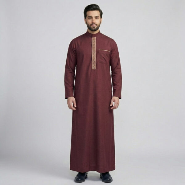 Premium Embroidered Men's Maroon Thobe