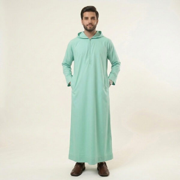 Premium Hooded Mint Green Men's Thobe