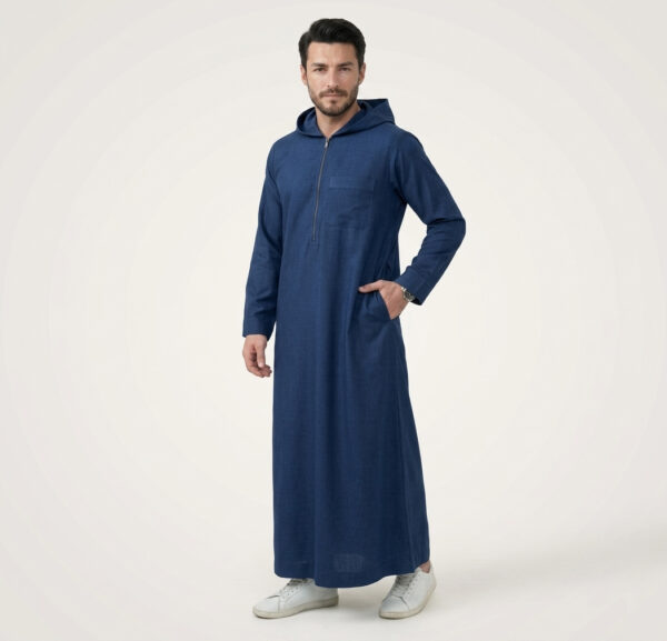 Premium Navy Blue Men's Hooded Thobe