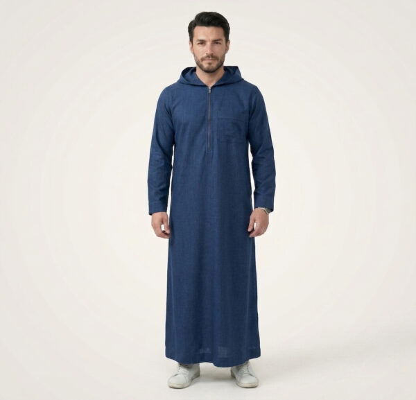 Premium Navy Blue Men's Hooded Thobe