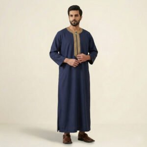 Premium Navy Blue Men's Moroccan Emobroidered Thobes