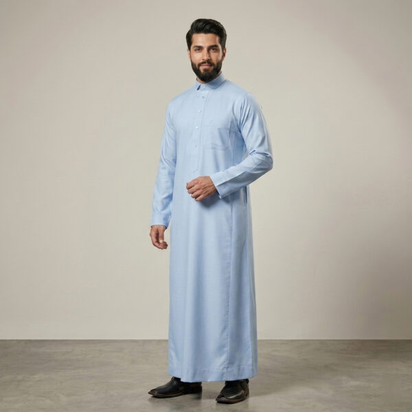 Premium Sky-Blue Arabic Men's Cashmere Wool Thobe